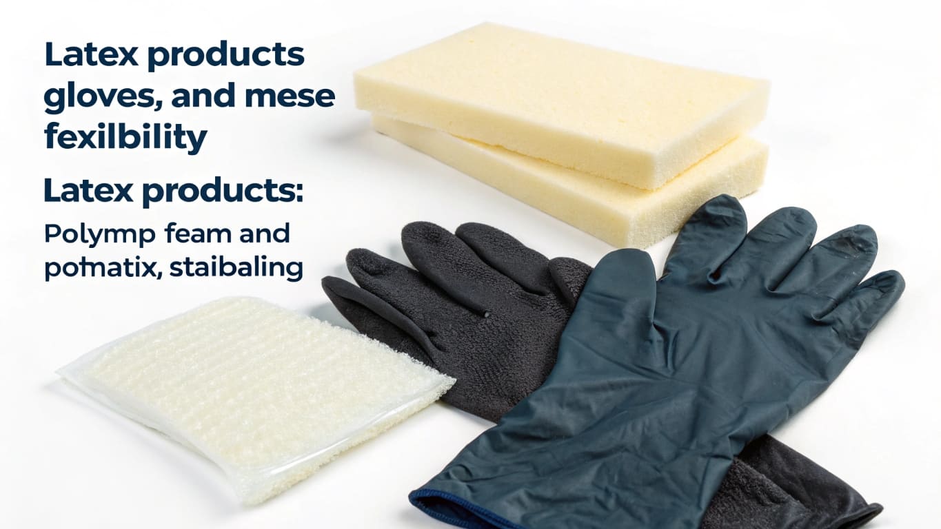 Latex gloves and foam products on white background